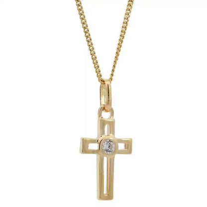 Anhänger Kreuz massiv 333 -8 Karat Gold mit vergoldeter Silberkette - Firma Holzenplotz - Silberketten-Goldketten.de 