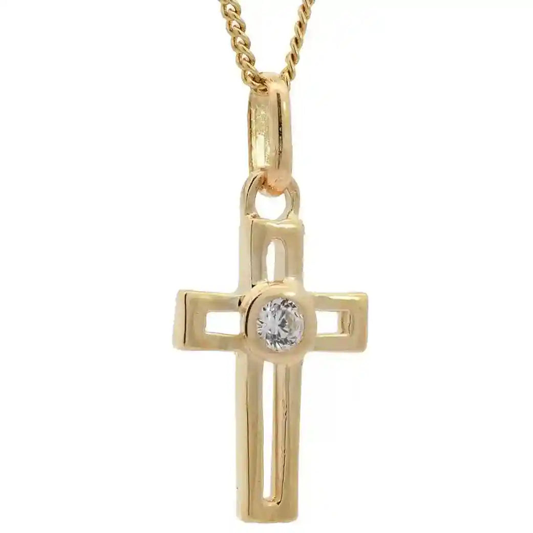 Anhänger Kreuz massiv 333 -8 Karat Gold mit vergoldeter Silberkette - Firma Holzenplotz - Silberketten-Goldketten.de 