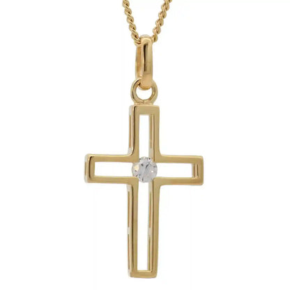 Anhänger Kreuz massiv 333 -8 Karat Gold mit vergoldeter Silberkette