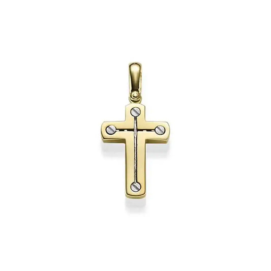 Anhänger Kreuz massiv Gold - 585 14 Karat Gelbgold und Weißgold
