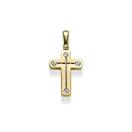Anhänger Kreuz massiv Gold - 585 14 Karat Gelbgold und Weißgold