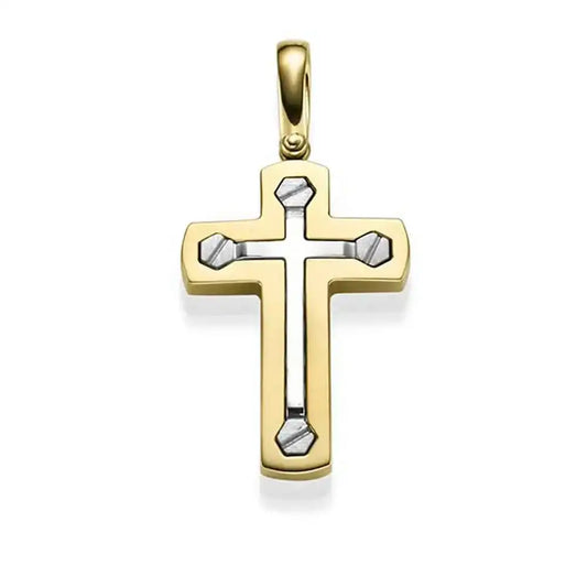 Anhänger Kreuz massiv Gold - 585 14 Karat Gelbgold und Weißgold