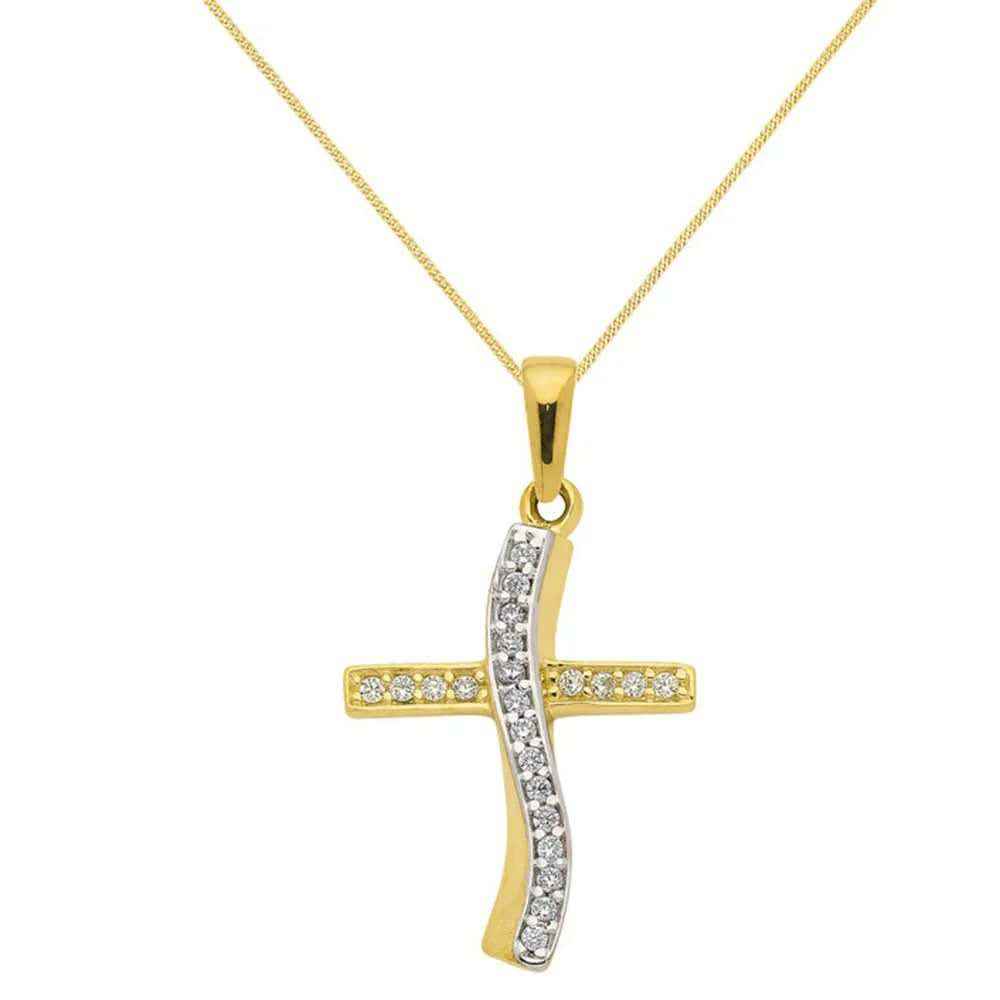 Anhänger Kreuz mit Zirkonia mit Kette 1,1 mm 333-8 Karat Gold - Firma Holzenplotz - Silberketten-Goldketten.de 