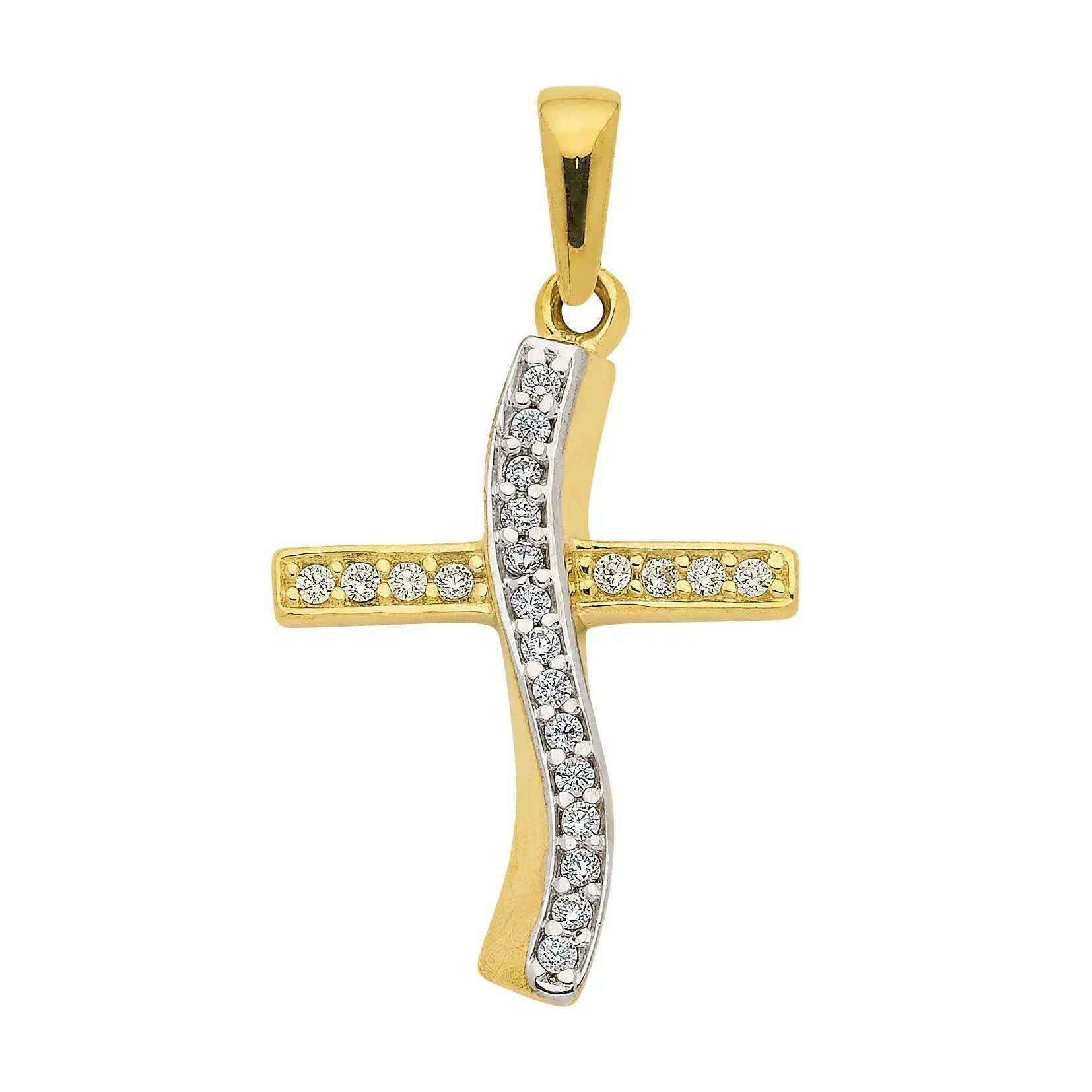 Anhänger Kreuz mit Zirkonia mit Kette 1,1 mm 333-8 Karat Gold - Firma Holzenplotz - Silberketten-Goldketten.de 