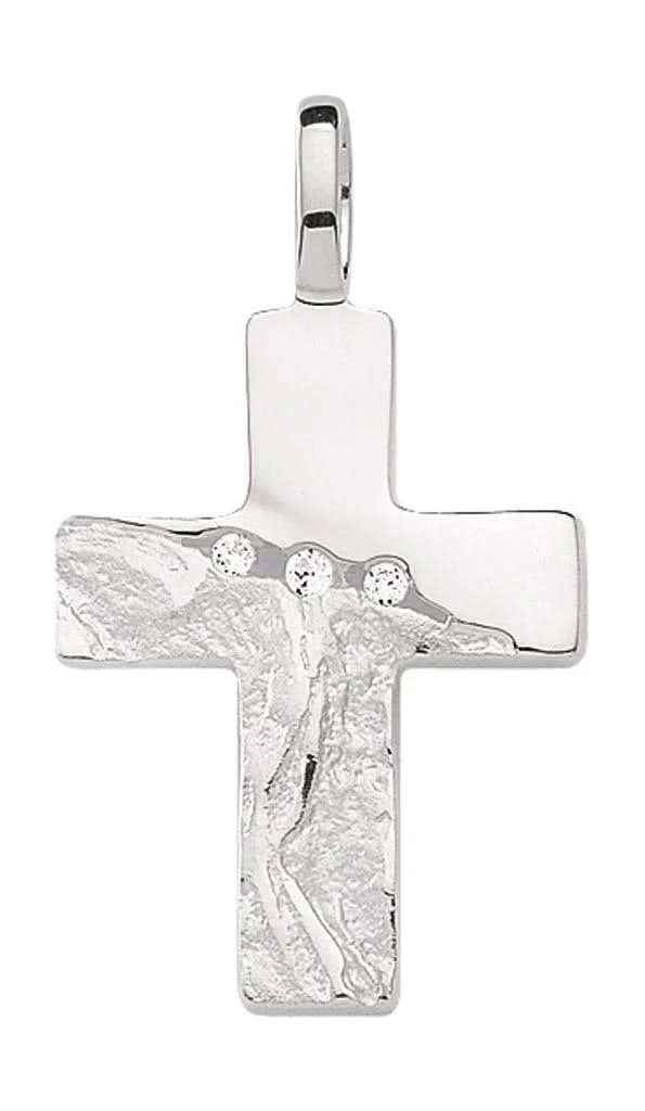 Anhänger Kreuz aus Silber mit Zirkonia gehämmert aus massiv 925 Sterlingsilber