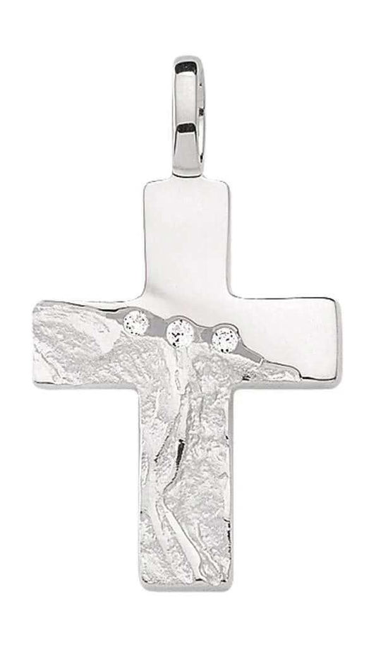 Anhänger Kreuz Silber mit Zirkonia gehämmert massiv 925 Sterlingsilber - Firma Holzenplotz - Silberketten - Goldketten.de