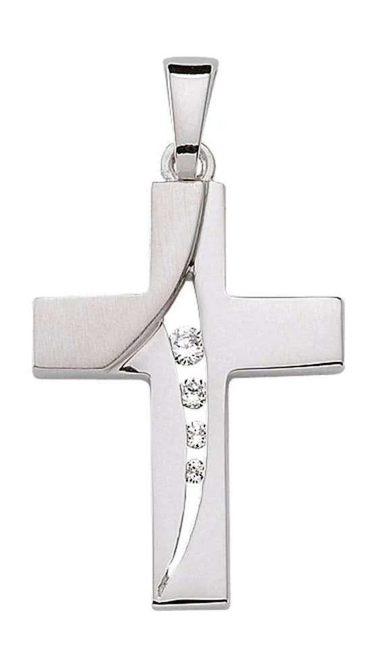 Anhänger Kreuz Silber mit Zirkonia massiv 925 Sterlingsilber rhodinier - Firma Holzenplotz - Silberketten - Goldketten.de
