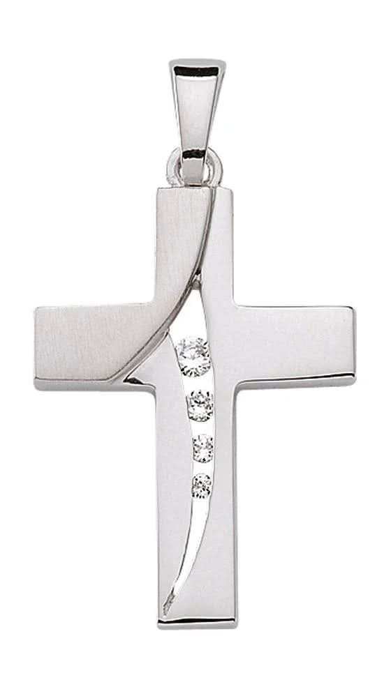 Anhänger Kreuz Silber mit Zirkonia massiv 925 Sterlingsilber rhodinier - Firma Holzenplotz - Silberketten - Goldketten.de