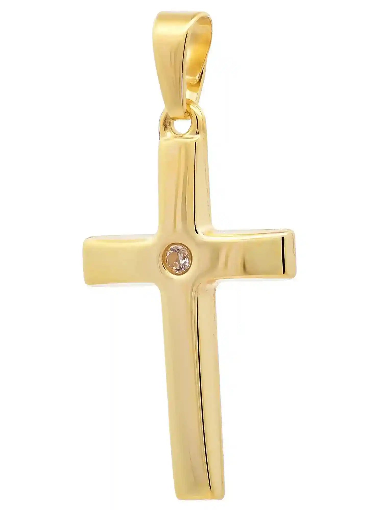 Anhänger Kreuz Zirkonia 333-8 Karat Gold mit vergoldeter Silberkette - Firma Holzenplotz - Silberketten-Goldketten.de 