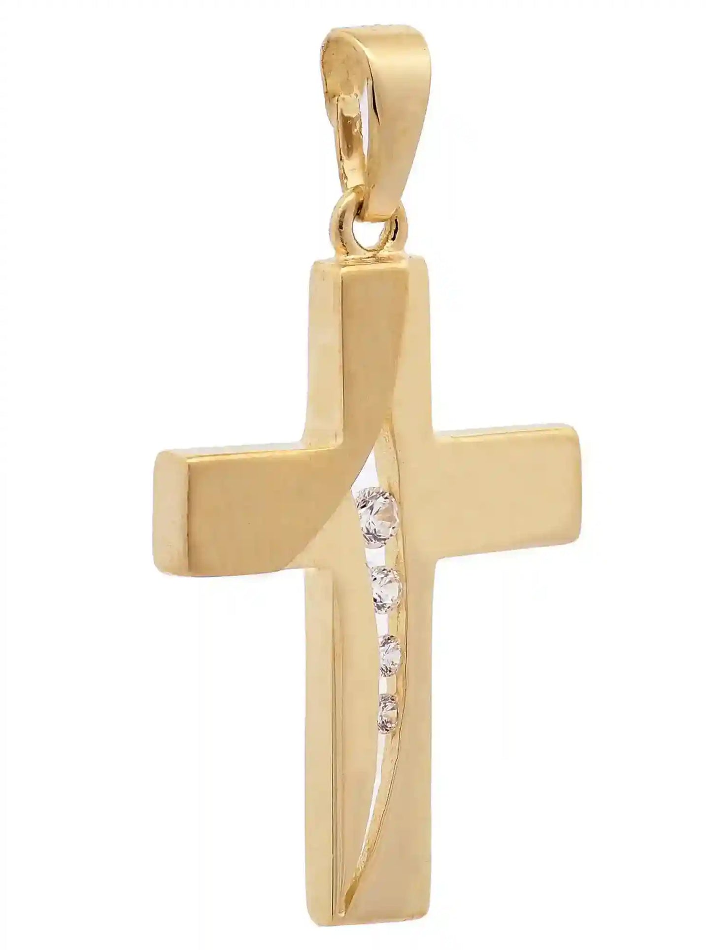 Anhänger Kreuz Zirkonia 333-8 Karat Gold mit vergoldeter Silberkette - Firma Holzenplotz - Silberketten-Goldketten.de 