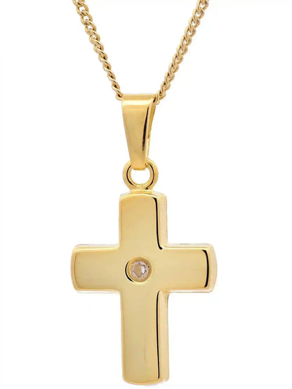 Anhänger Kreuz Zirkonia 333-8 Karat Gold mit vergoldeter Silberkette - Firma Holzenplotz - Silberketten-Goldketten.de 
