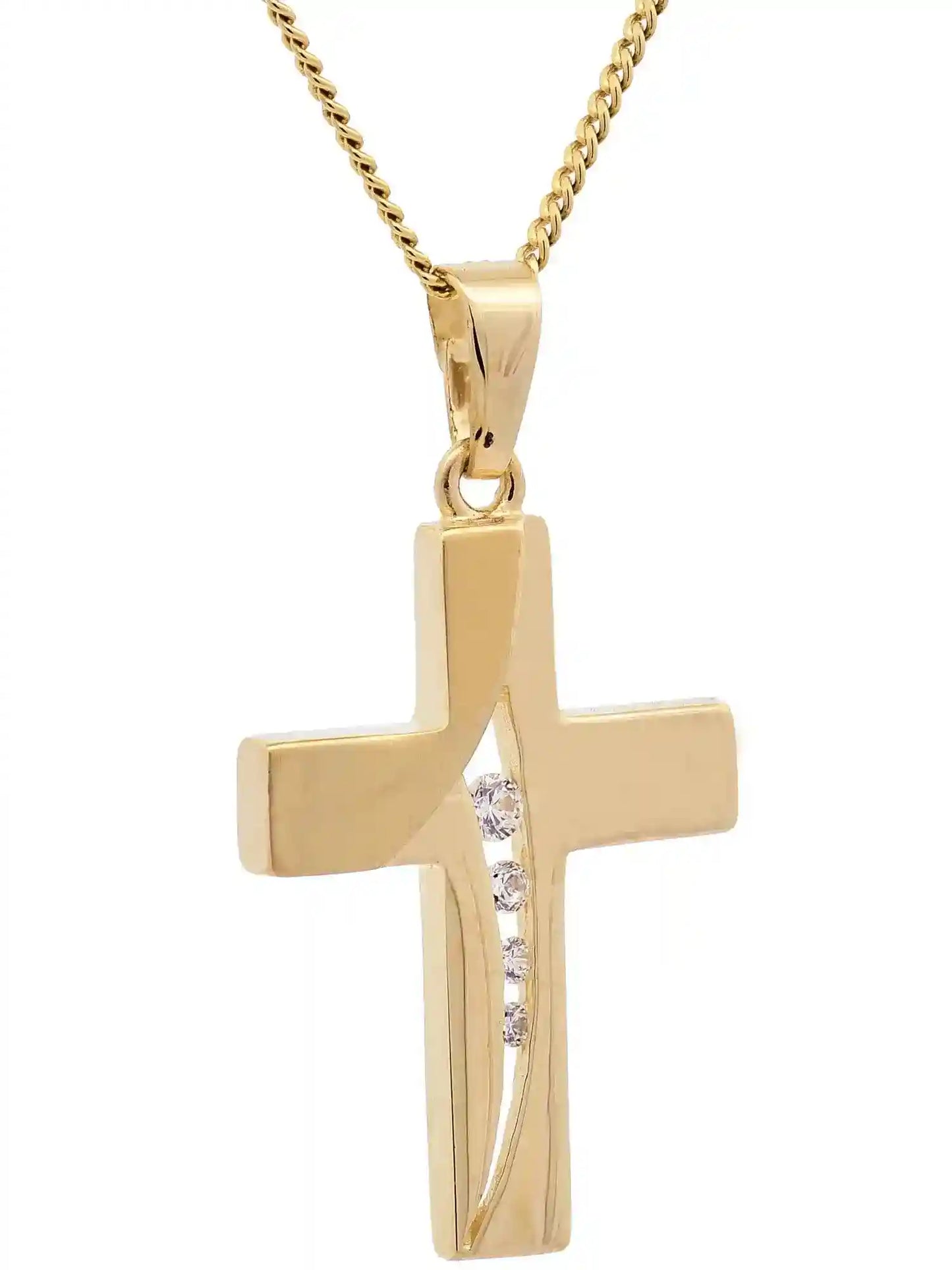 Anhänger Kreuz Zirkonia 333-8 Karat Gold mit vergoldeter Silberkette - Firma Holzenplotz - Silberketten-Goldketten.de 