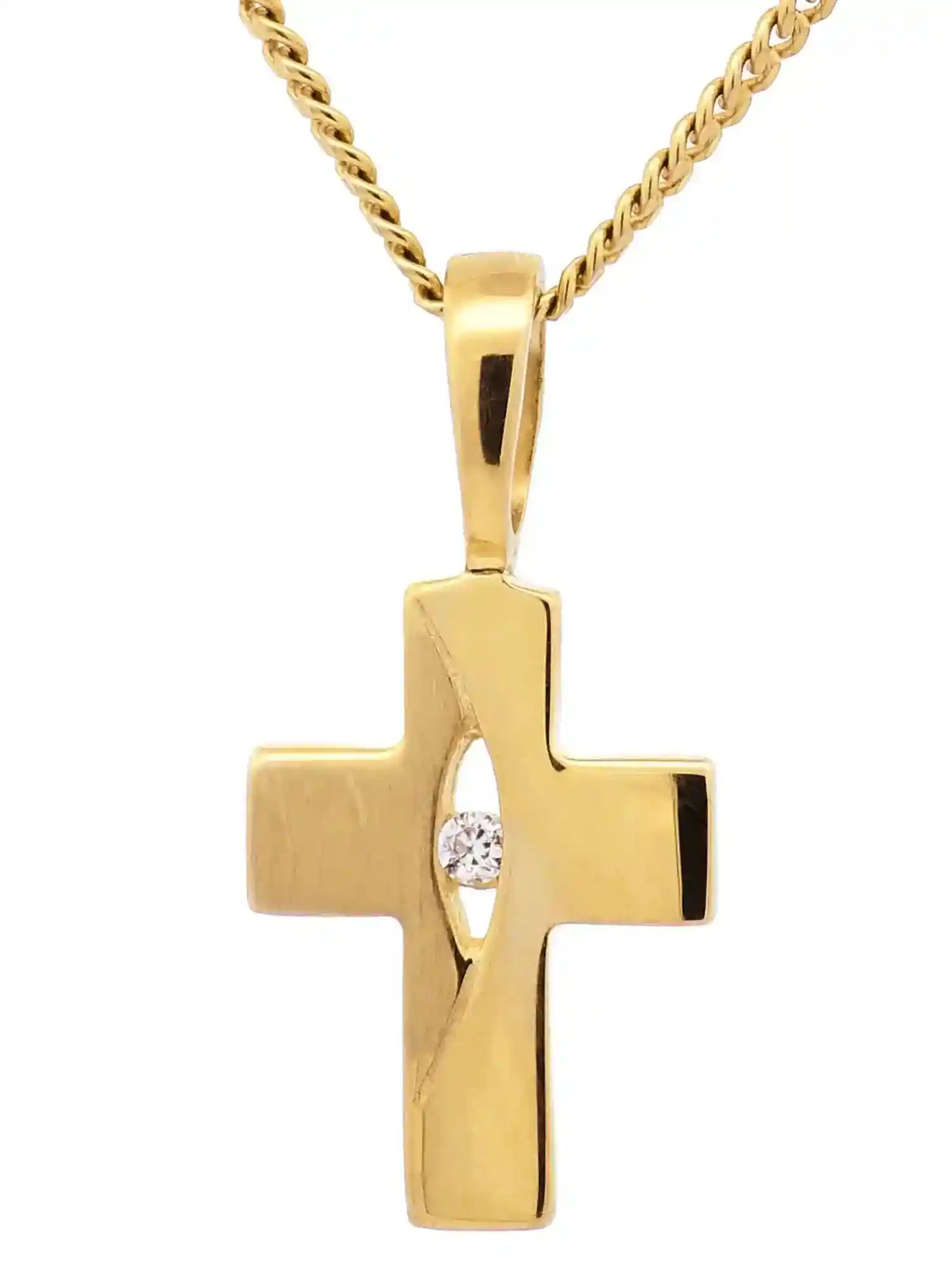 Anhänger Kreuz Zirkonia 333-8 Karat Gold mit vergoldeter Silberkette - Firma Holzenplotz - Silberketten-Goldketten.de 
