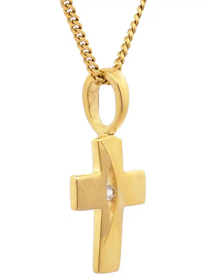 Anhänger Kreuz Zirkonia 333-8 Karat Gold mit vergoldeter Silberkette - Firma Holzenplotz - Silberketten-Goldketten.de 