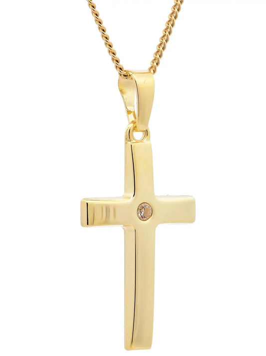 Anhänger Kreuz Zirkonia 333 - 8 Karat Gold mit vergoldeter Silberkette - Firma Holzenplotz - Silberketten - Goldketten.de