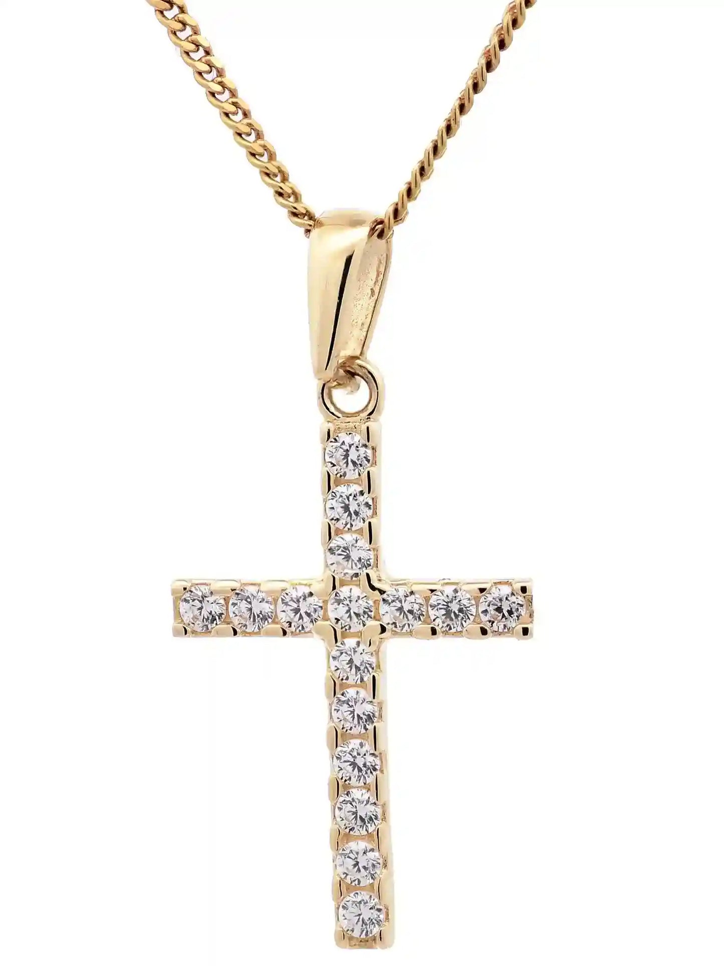 Anhänger Kreuz Zirkonia 333-8 Karat Gold mit vergoldeter Silberkette - Firma Holzenplotz - Silberketten-Goldketten.de 