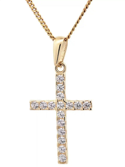 Anhänger Kreuz Zirkonia 333-8 Karat Gold mit vergoldeter Silberkette - Firma Holzenplotz - Silberketten-Goldketten.de 