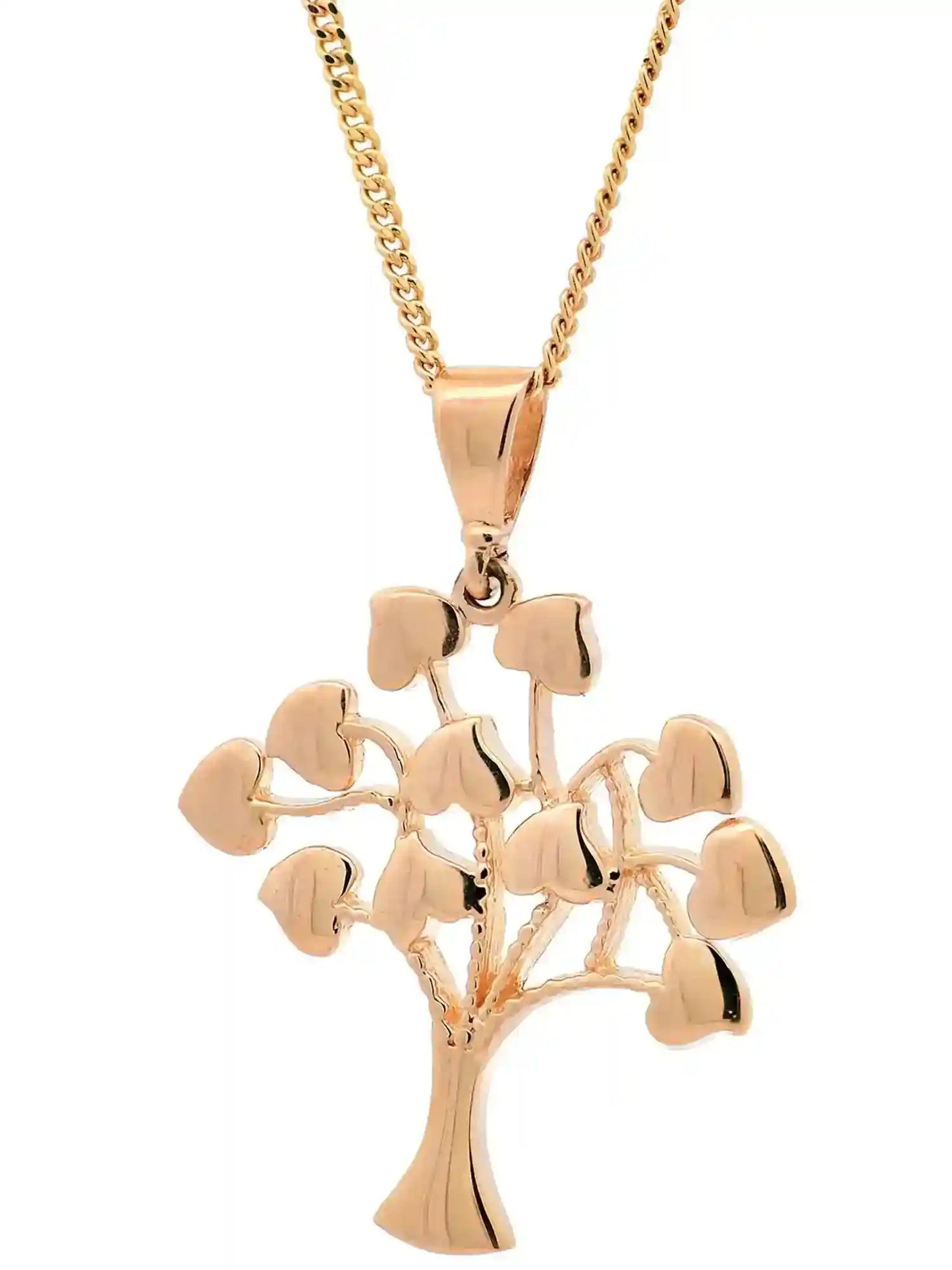 Anhänger Lebensbaum mit Herzen 585 Gold mit massiver Goldkette 1,1 mm - Firma Holzenplotz - Silberketten-Goldketten.de 