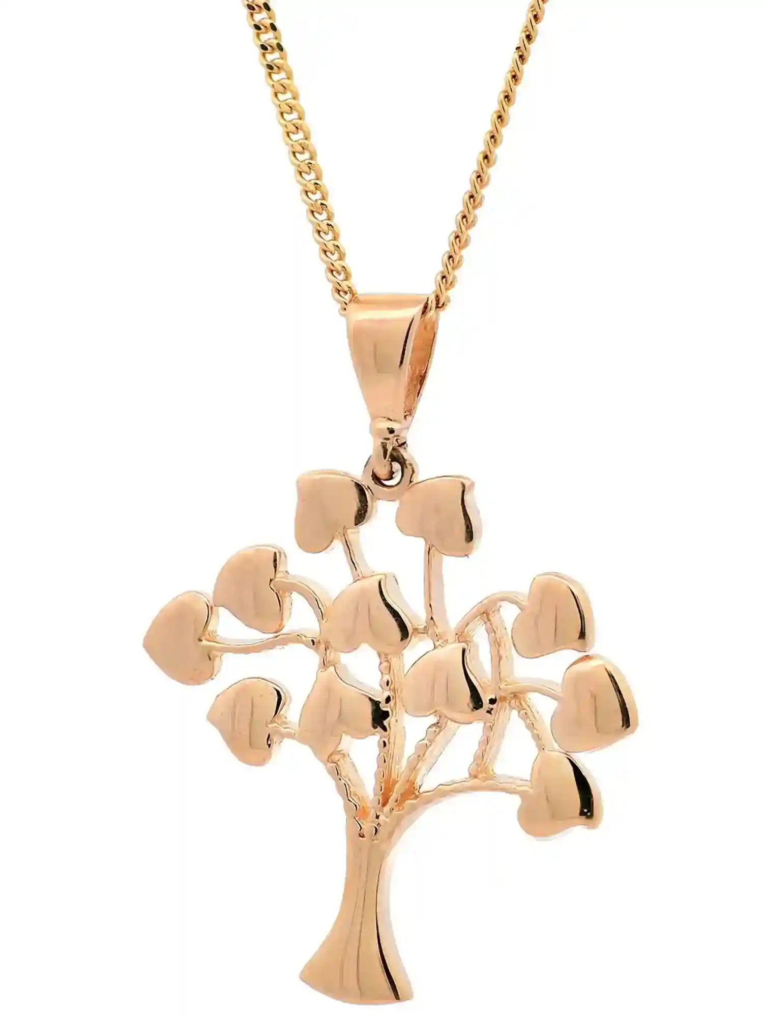 Anhänger Lebensbaum mit Herzen 585 Gold mit massiver Goldkette 1,1 mm - Firma Holzenplotz - Silberketten-Goldketten.de 