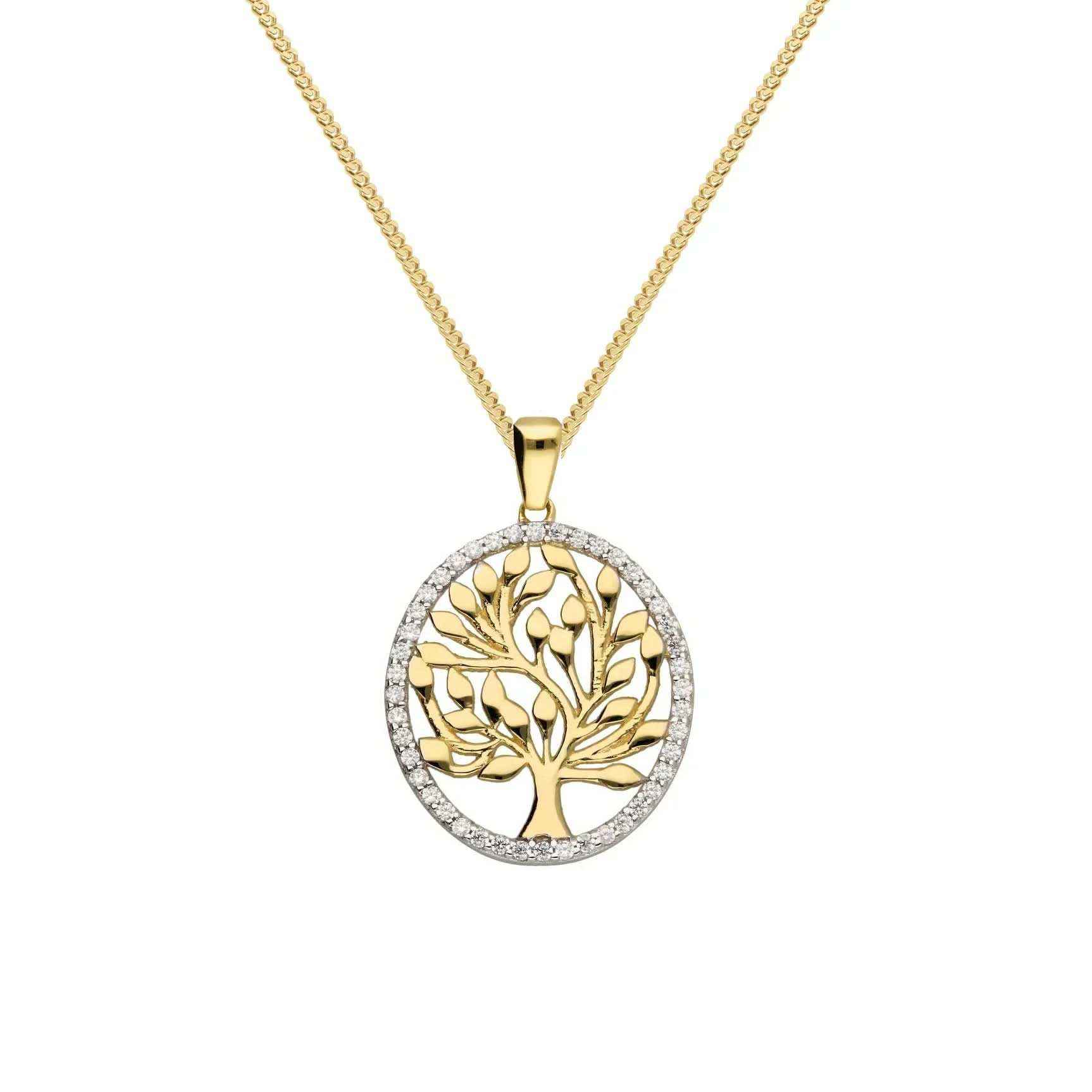 Anhänger Lebensbaum mit Zirkonia mit Kette 1,1 mm 333 Gold - Firma Holzenplotz - Silberketten-Goldketten.de 