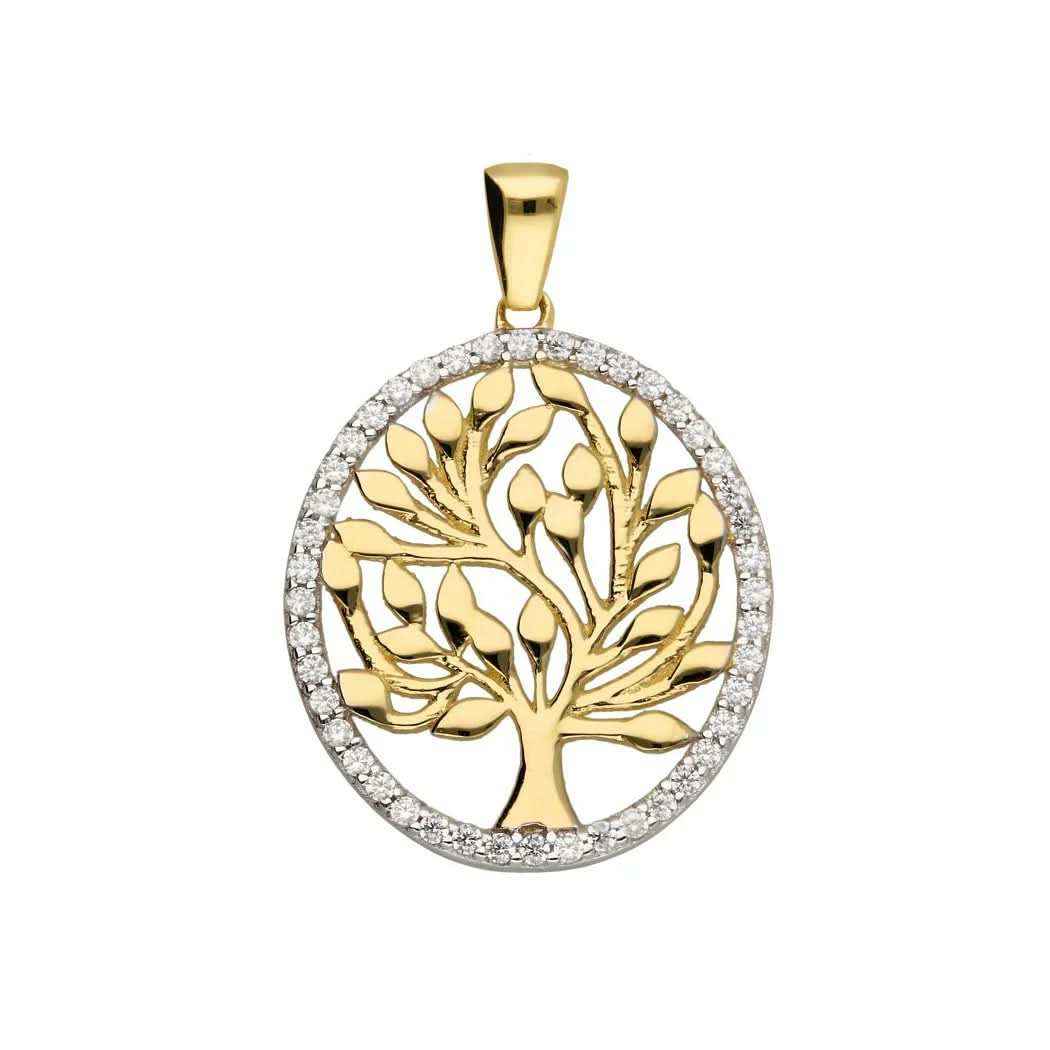 Anhänger Lebensbaum mit Zirkonia mit Kette 1,1 mm 333 Gold - Firma Holzenplotz - Silberketten-Goldketten.de 