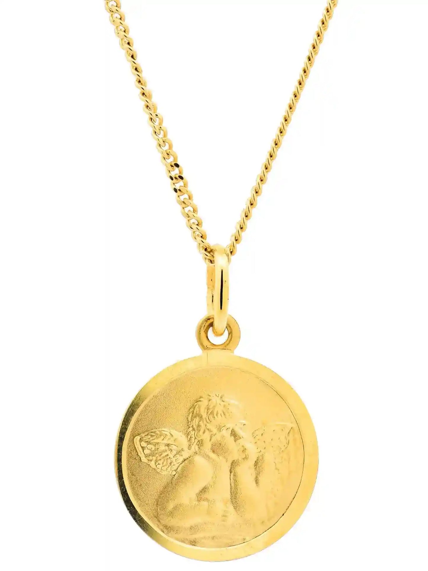 Anhänger Medaille Amor 333-8 Karat Gold mit vergoldeter Silberkette - Firma Holzenplotz - Silberketten-Goldketten.de 