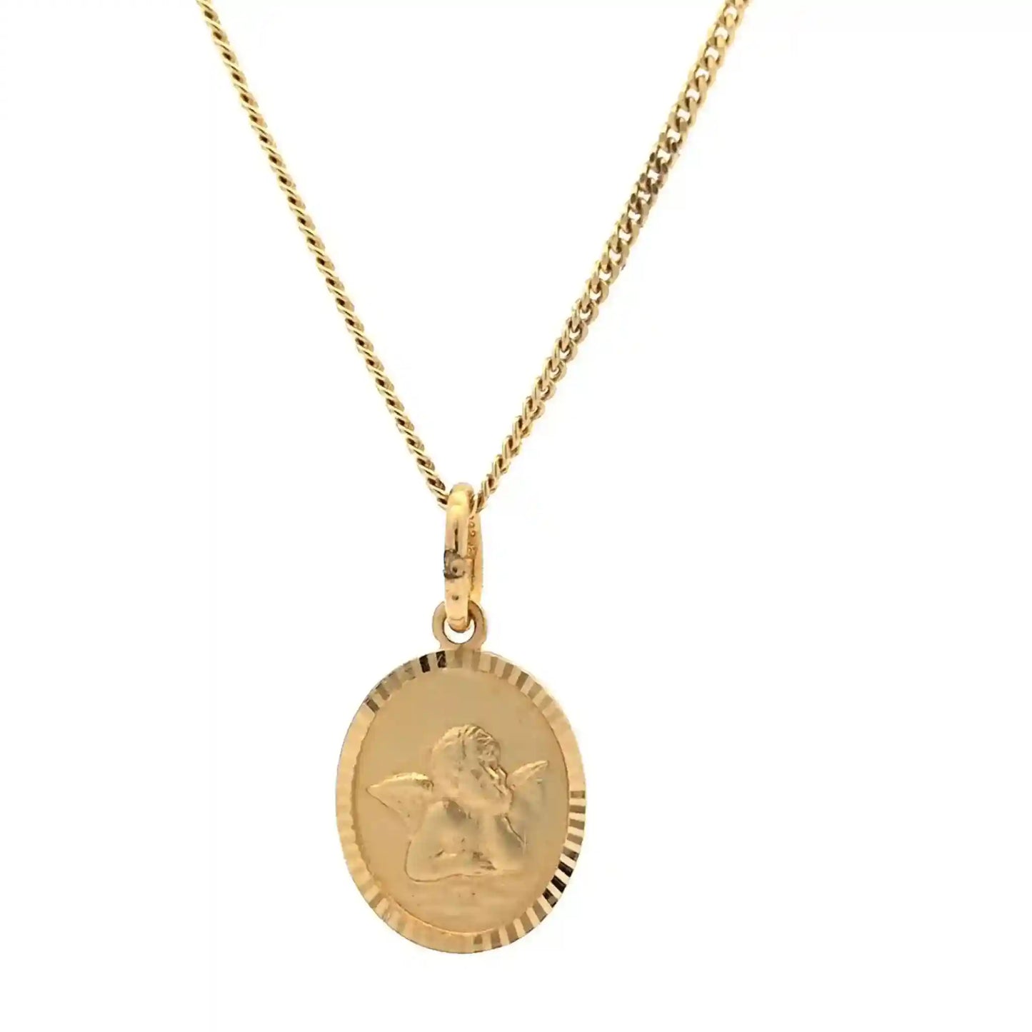 Anhänger Medaille Amor Engel mit Kette 1,1 mm 333-8 Karat Gold - Firma Holzenplotz - Silberketten-Goldketten.de 