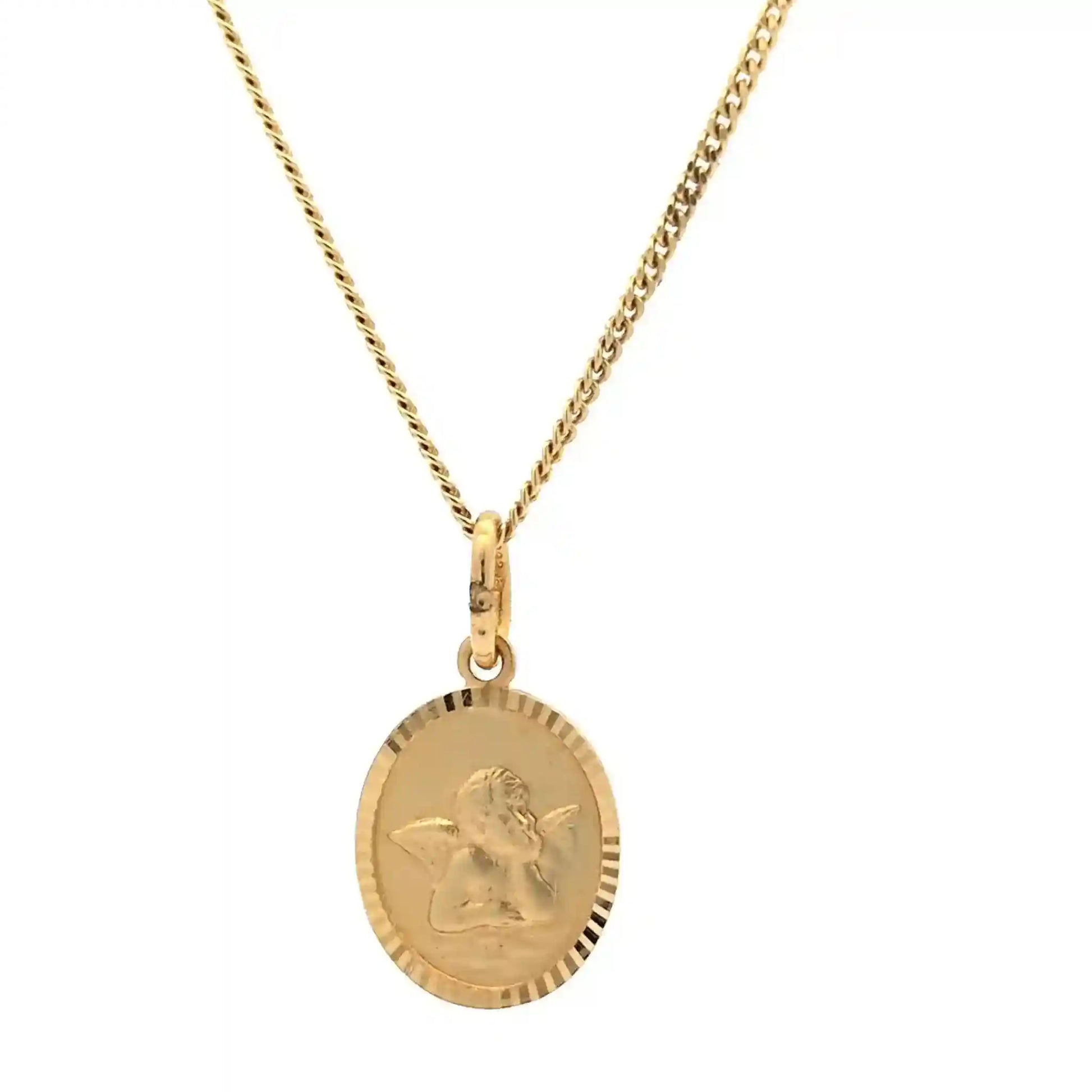 Anhänger Medaille Amor Engel mit Kette 1,1 mm 333-8 Karat Gold - Firma Holzenplotz - Silberketten-Goldketten.de 