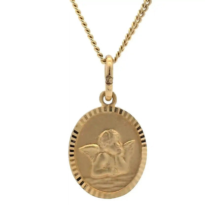 Anhänger Medaille Amor Engel mit Kette 1,1 mm 333-8 Karat Gold - Firma Holzenplotz - Silberketten-Goldketten.de 