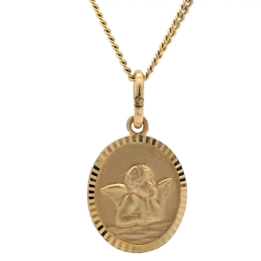 Anhänger Medaille Amor Engel mit Kette 1,1 mm 333-8 Karat Gold