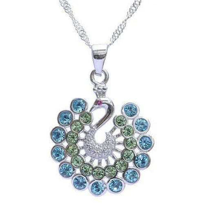 Anhänger Pfau mit Swarovski Steinen mit Singapurkette 925 Silber