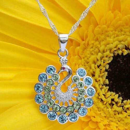 Anhänger Pfau mit Swarovski Steinen mit Singapurkette 925 Silber