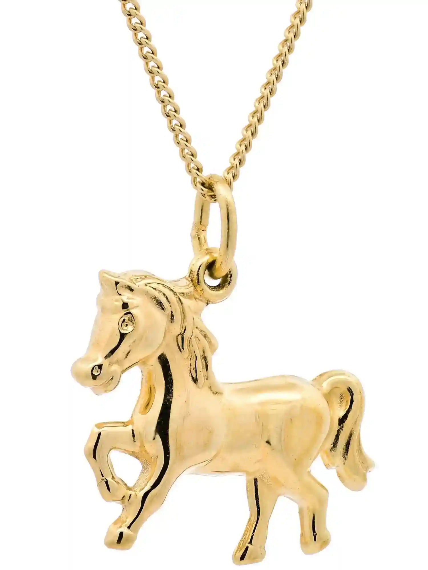 Anhänger Pferd 333-8 Karat Gold mit vergoldeter Silberkette - Firma Holzenplotz - Silberketten-Goldketten.de 