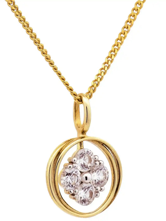 Anhänger Zirkonia 333 Gold rhodiniert mit vergoldeter Silberkette - Firma Holzenplotz - Silberketten-Goldketten.de 
