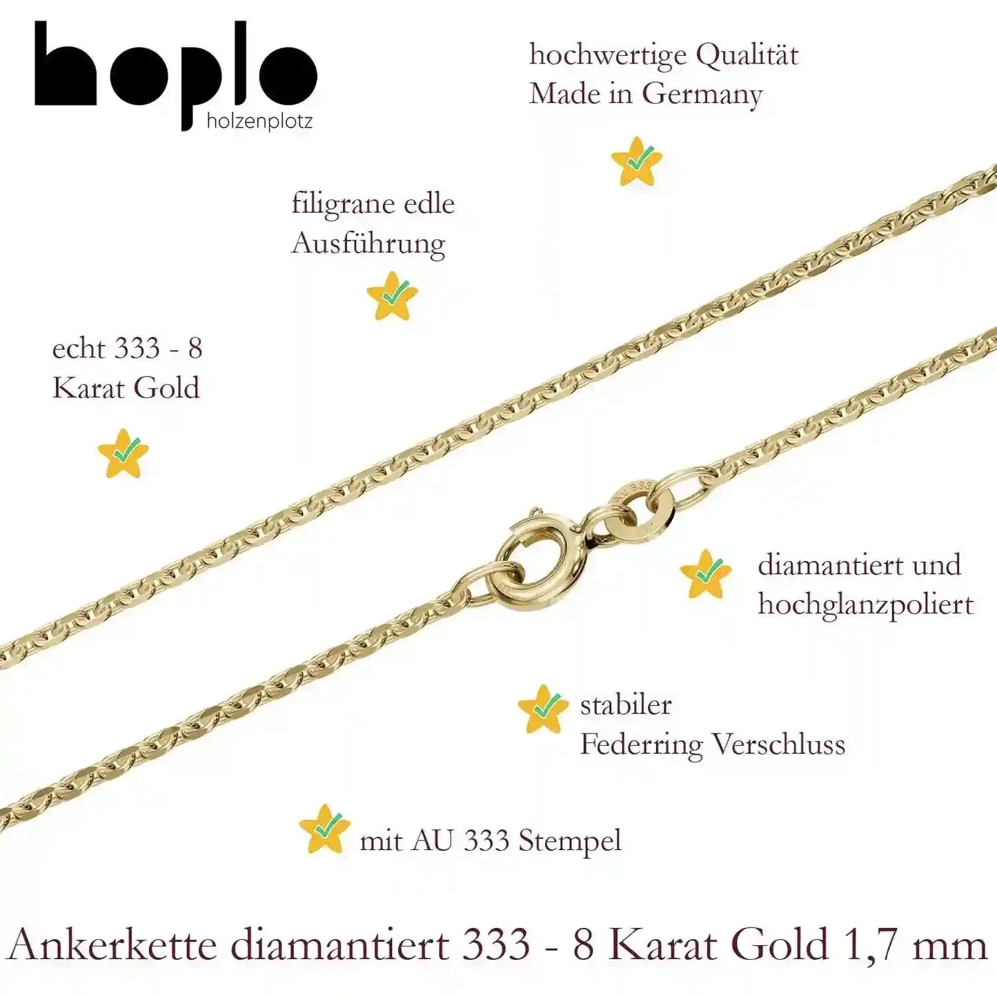 Ankerkette diamantiert Breite 1,7mm - 333-8 Karat Gold