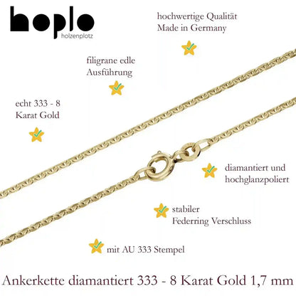 Ankerkette diamantiert Breite 1,7mm - 333-8 Karat Gold
