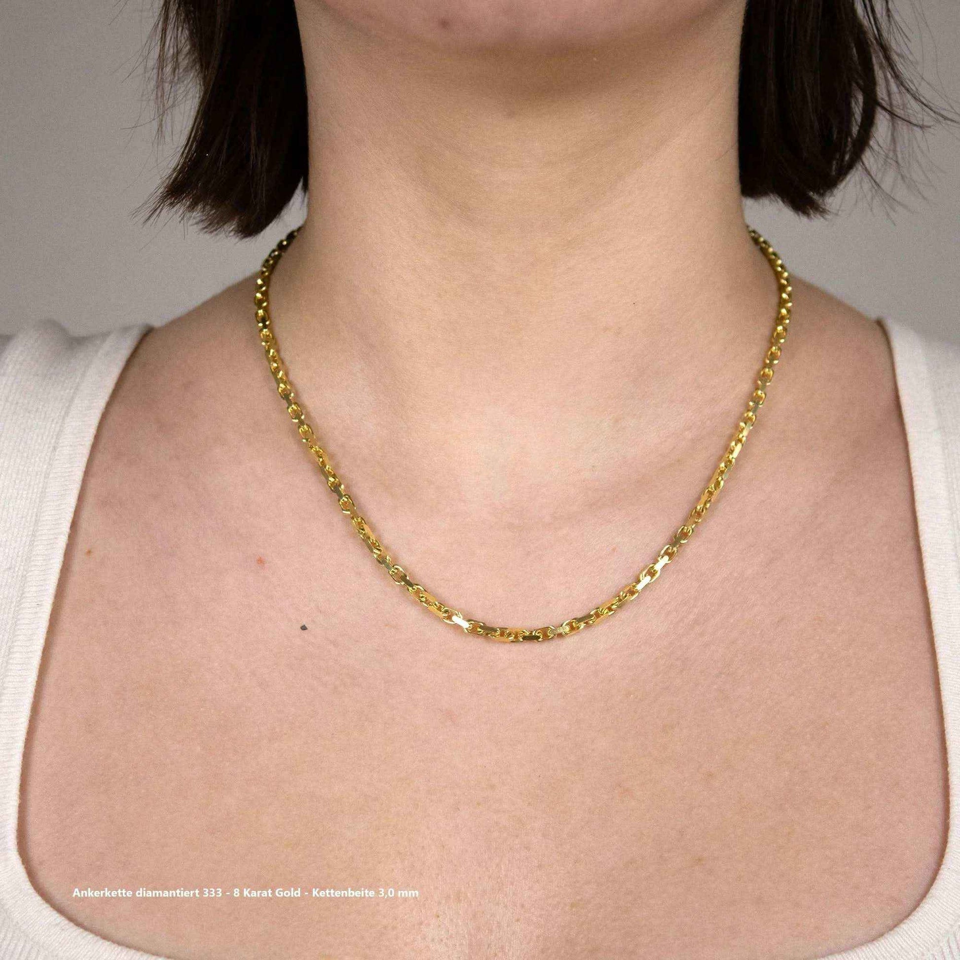 Ankerkette diamantiert Halskette - 333 - 8 Karat Gold - Firma Holzenplotz - Silberketten-Goldketten.de 