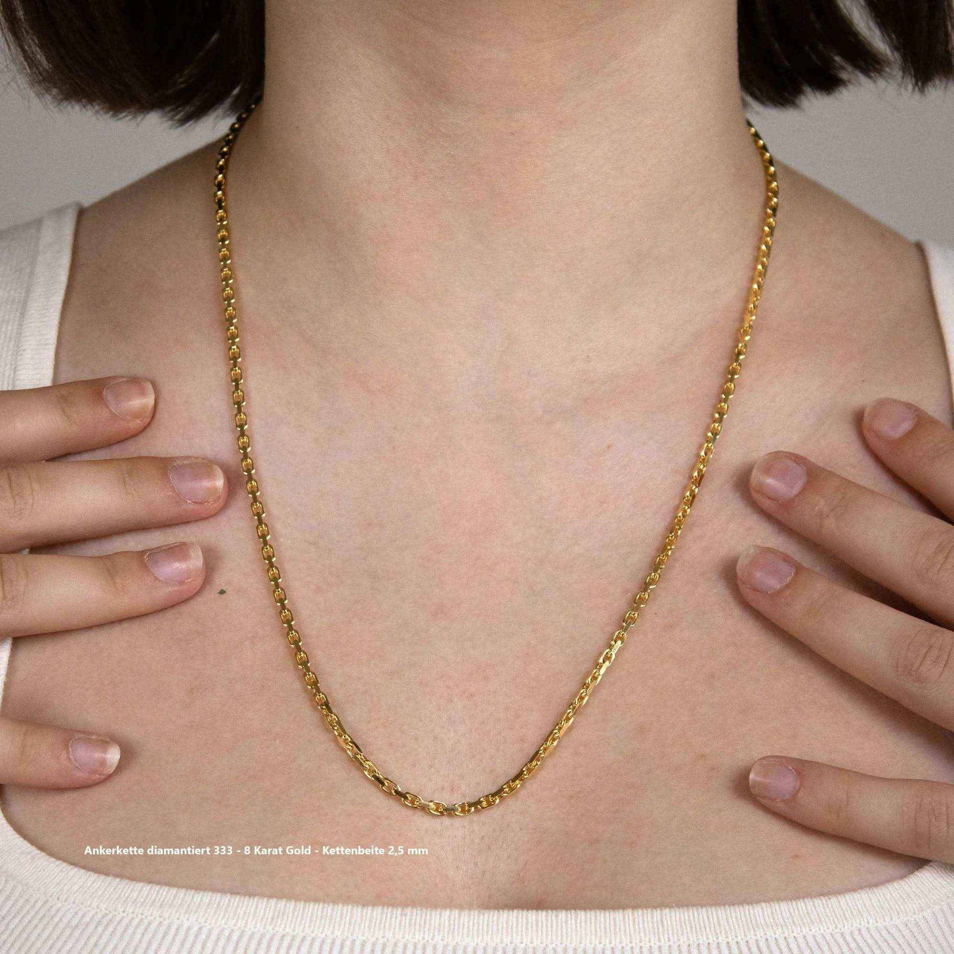 Ankerkette diamantiert Halskette - 333 - 8 Karat Gold - Firma Holzenplotz - Silberketten-Goldketten.de 