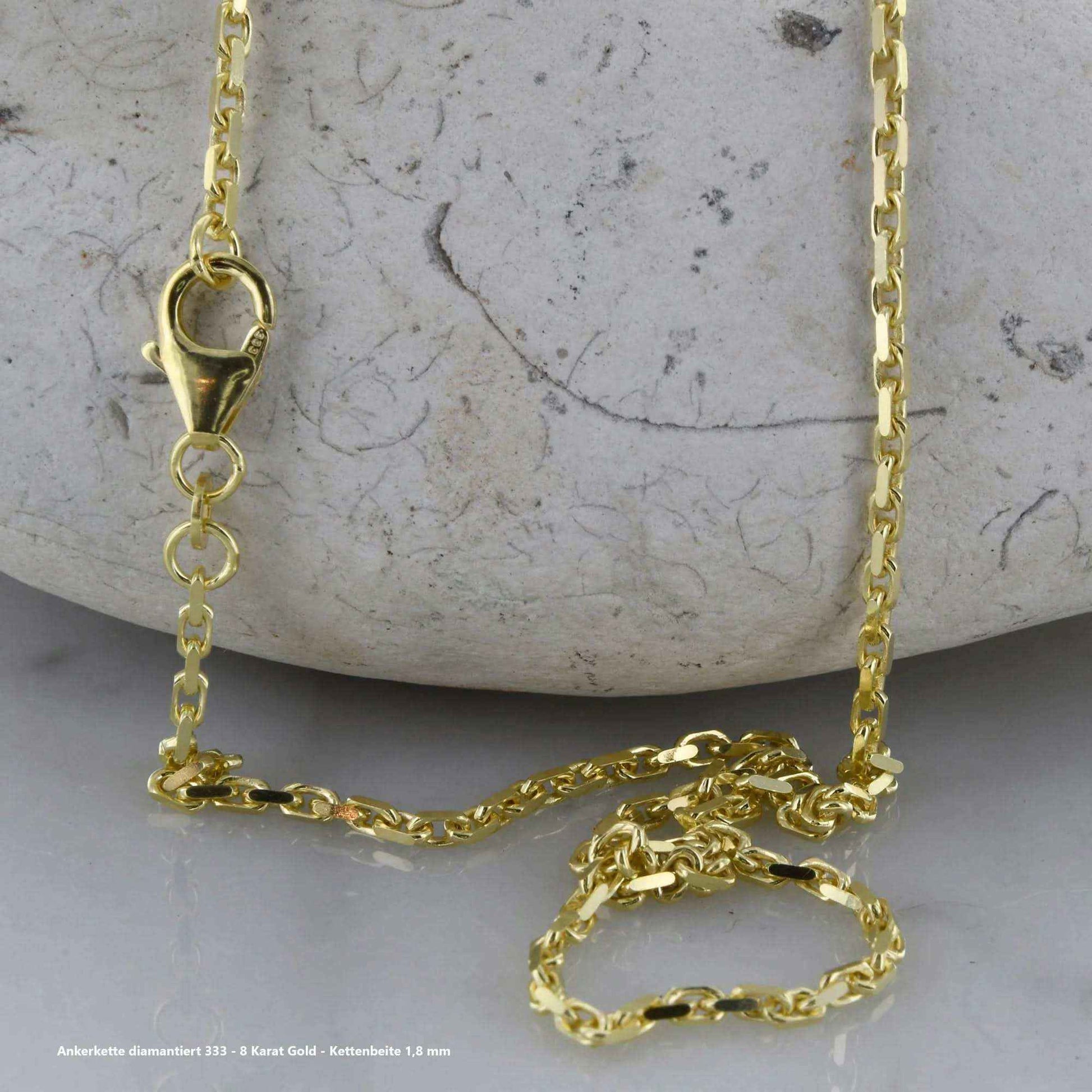 Ankerkette diamantiert Halskette - 333 - 8 Karat Gold - Firma Holzenplotz - Silberketten-Goldketten.de 