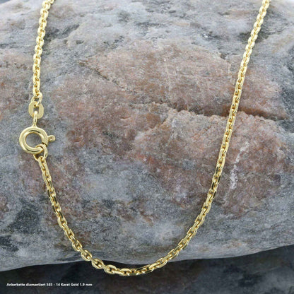Ankerkette diamantiert Halskette - 585 - 14 Karat Gold - Firma Holzenplotz - Silberketten-Goldketten.de 