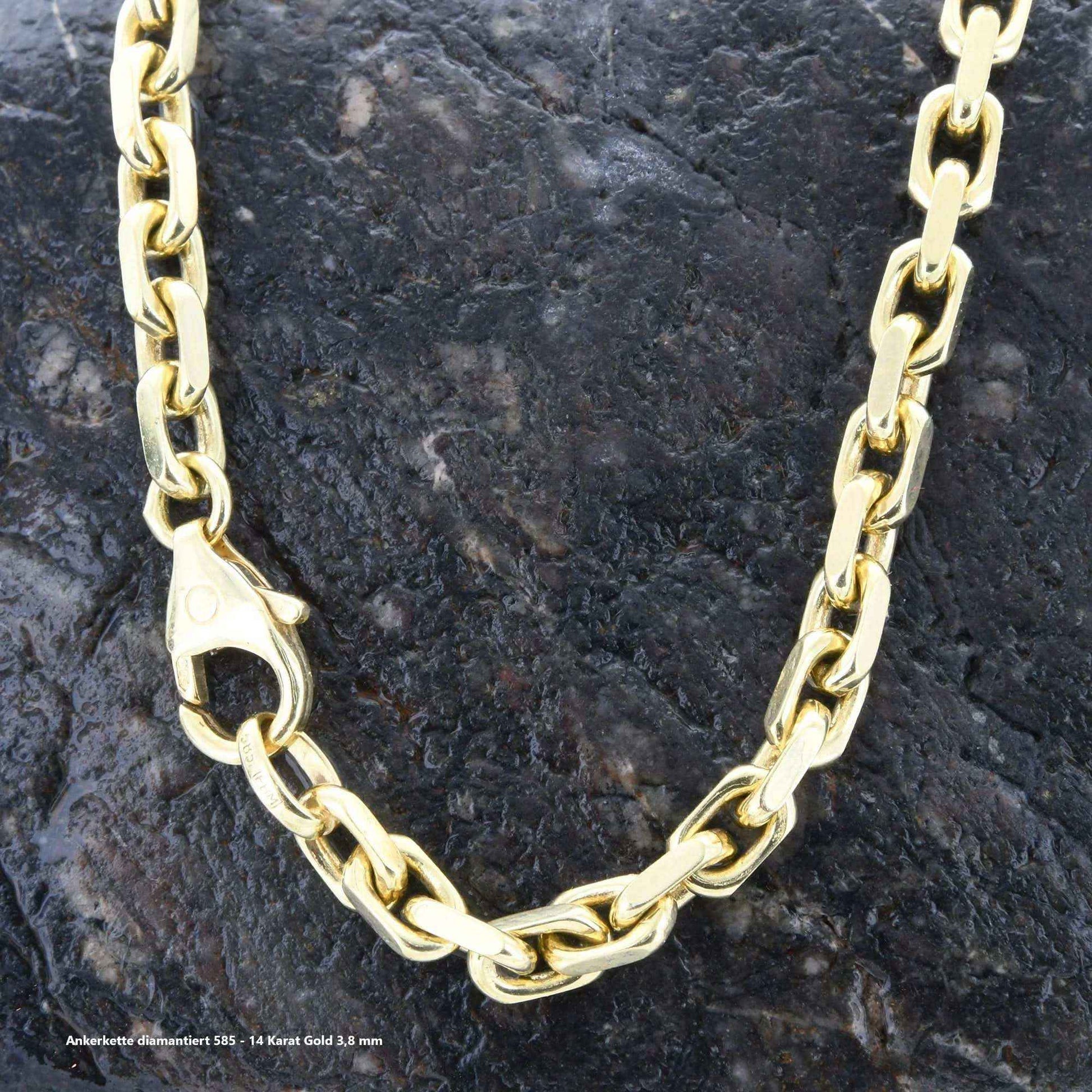 Ankerkette diamantiert Halskette - 585 - 14 Karat Gold - Firma Holzenplotz - Silberketten-Goldketten.de 