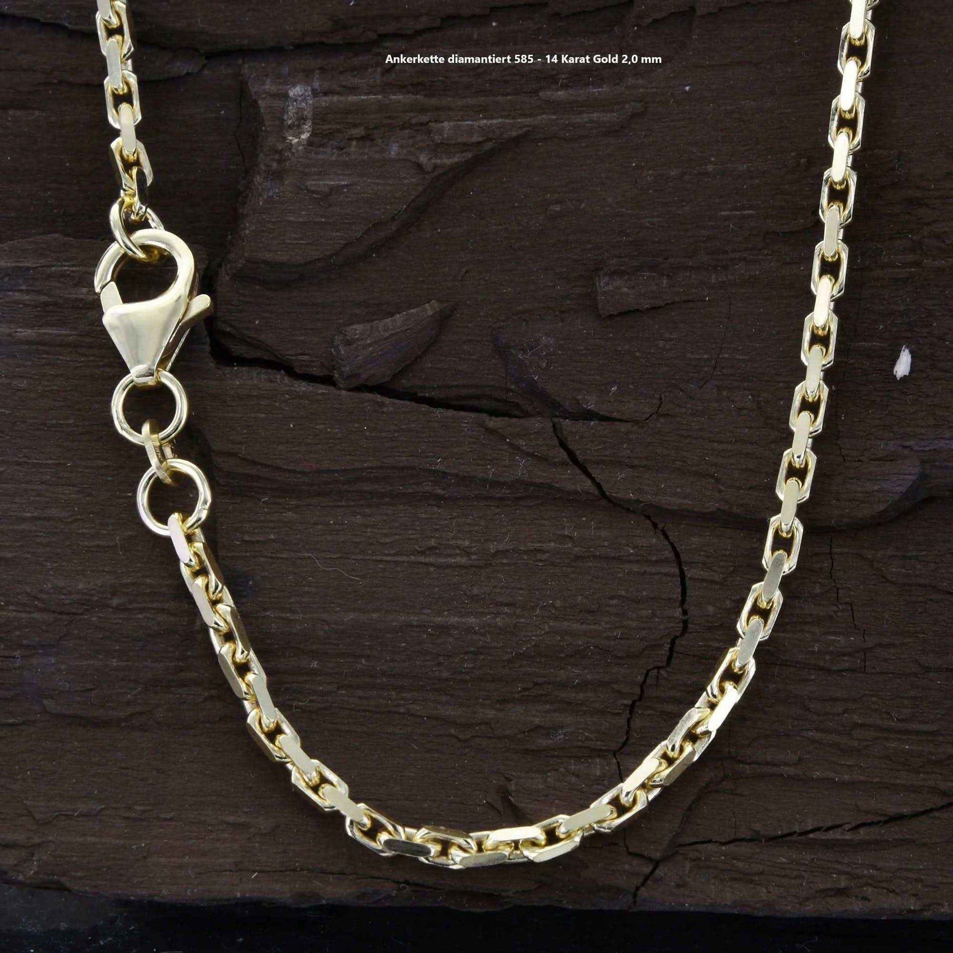Ankerkette diamantiert Halskette - 585 - 14 Karat Gold - Firma Holzenplotz - Silberketten-Goldketten.de 