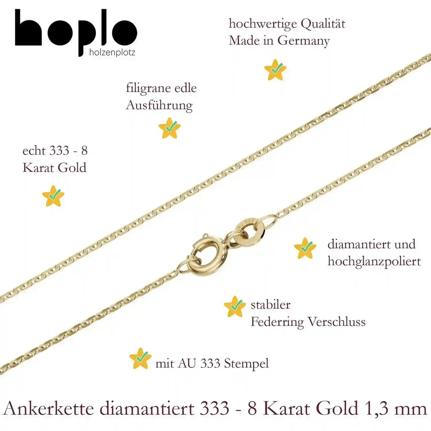 Ankerkette diamantiert Halskette Breite 1,3 mm - 333 - 8 Karat Gold
