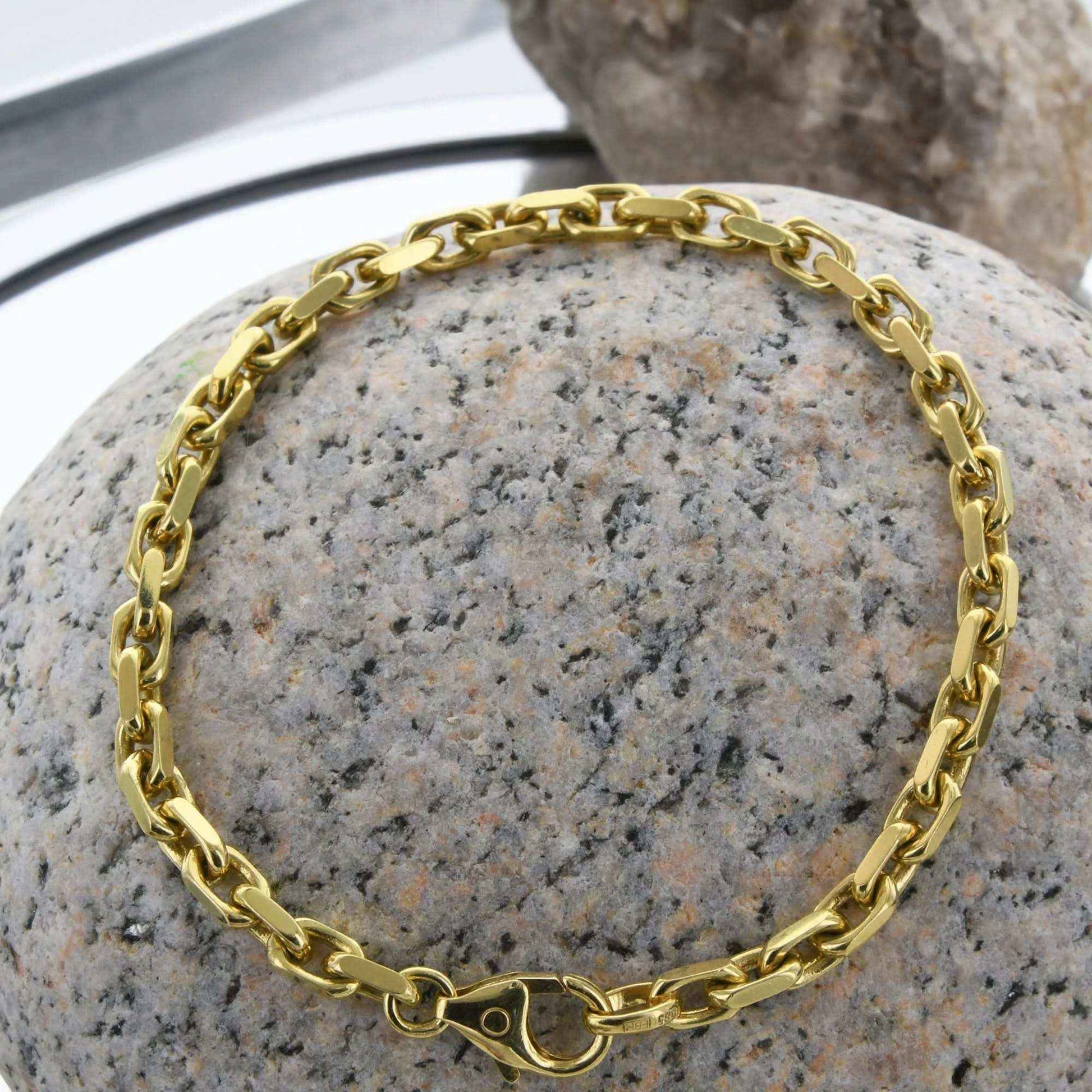 Ankerkette diamantiert Länge 19cm - Breite 3,8mm - 585-14 Karat Gold - Firma Holzenplotz - Silberketten-Goldketten.de 