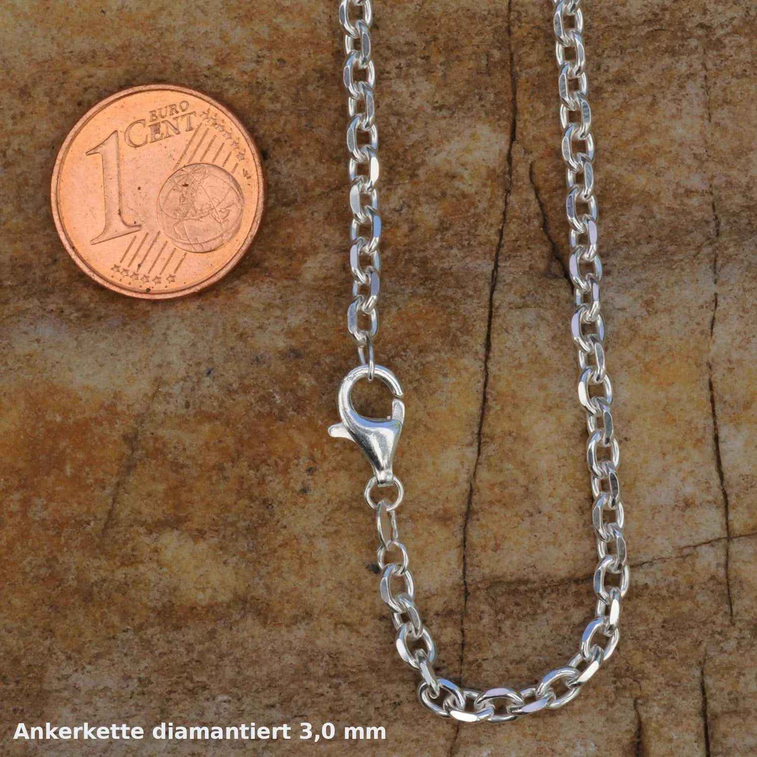 3,0 mm 50 cm 925 Sterlingsilber Ankerkette diamantiert massiv Silber hochwertige Halskette 9,4 g