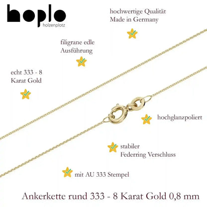 Ankerkette rund Halskette Breite 0,8 mm - 333 - 8 Karat Gold Auswahl - Firma Holzenplotz - Silberketten-Goldketten.de 