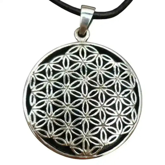 Blume des Lebens Anhänger 925 Silber + Lederband flower of life pendan - Firma Holzenplotz - Silberketten-Goldketten.de 