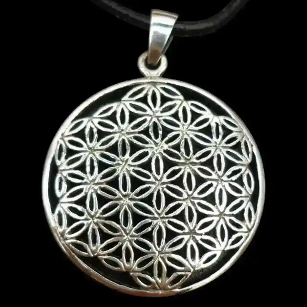 Blume des Lebens Anhänger 925 Silber + Lederband flower of life pendan - Firma Holzenplotz - Silberketten-Goldketten.de 