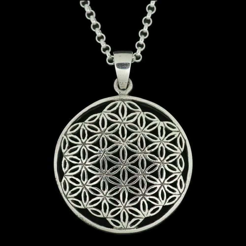 Blume des Lebens Anhänger 925 Silber mit ohne Erbskette oder Lederband