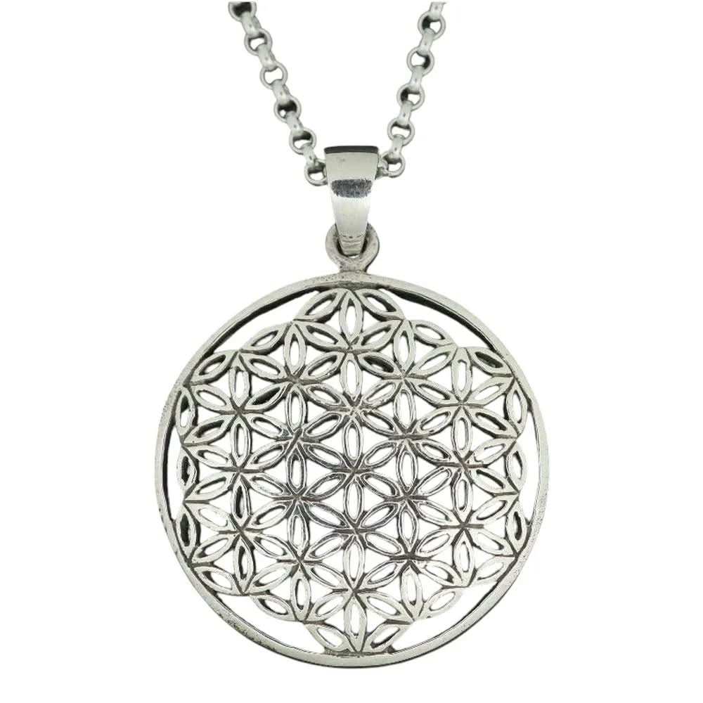 Blume des Lebens Anhänger 925 Silber mit ohne Erbskette oder Lederband - Firma Holzenplotz - Silberketten - Goldketten.de